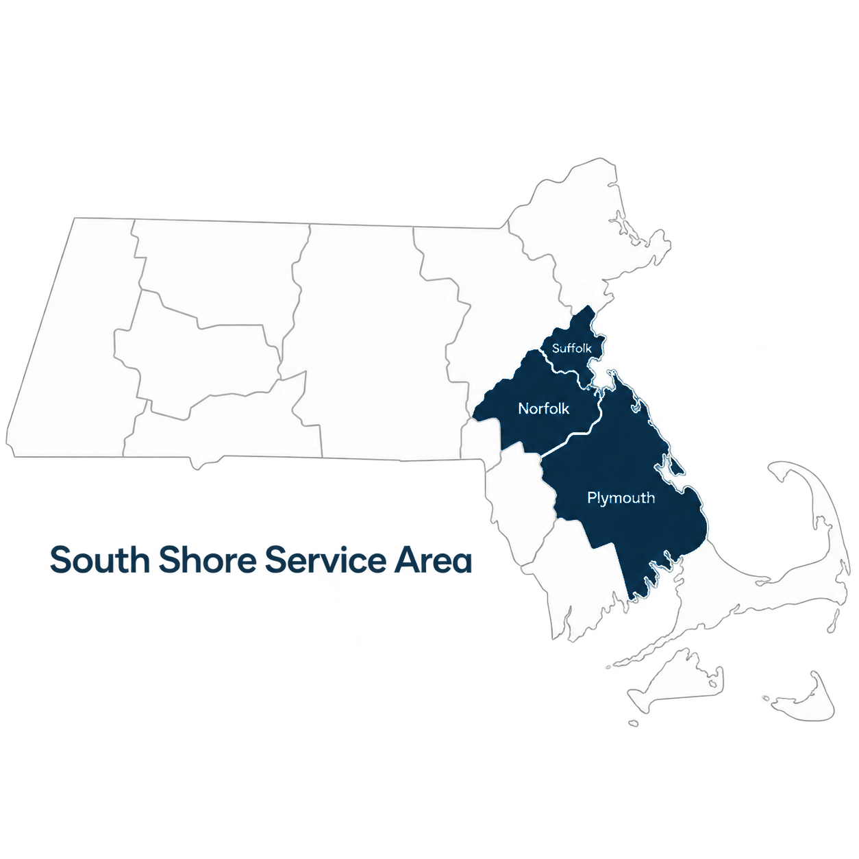 Service area map: Suffolk, Norfolk and Plymouth County